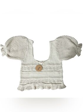 BIBI NWT Cream Open-Knit Sweater Top with Puffy Ruffle Sleeves